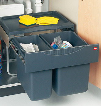 Double-bin waste sorter, 1 x 12 and 1 x 18 litres, Hailo Tandem S 3644-50 space saving waste bins