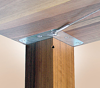 Table leg fixing, beneath the table top