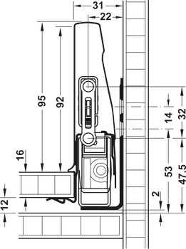 Drawer side runner system, Moovit, set, steel, drawer side height 115 mm, 50 kg, packed in boxes