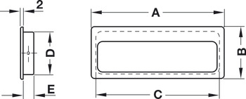 Inset handle, Brass, rectangular