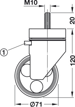 Roller, rotates, for assembly of Rondella table leg from a combination of components