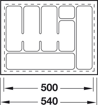 Cutlery insert, universal, for cutting to size, deep drawn