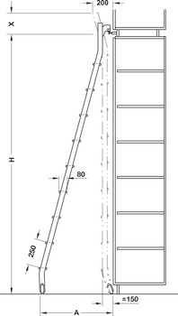Sliding ladder, Aluminium, steps: Laminated veneer wood, beech