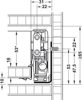 Drawer side runner system, Moovit, set, steel, drawer side height 60 mm, 30 kg