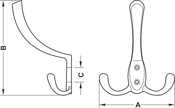 Wardrobe hook, Zinc alloy, with 3 hooks