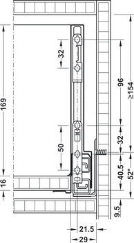 Drawer side runner system, Grass Nova Pro Scala, drawer side height 186 mm, load bearing capacity 40 kg