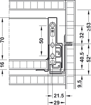 Drawer side runner system, Grass Nova Pro Scala, drawer side height 90 mm, load bearing capacity 70 kg