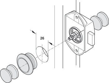 Piccolo-Nova espagnolette locks, Häfele Push-Lock, backset 25 mm, can be operated from one side