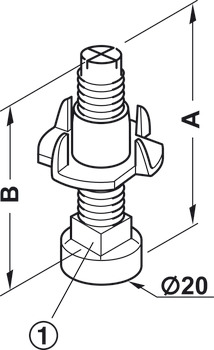 Adjusting screw, M8 thread, rigid, with T-nut