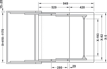 Pull-out table fitting, self-supporting, for cabinet installation, load bearing capacity 60 kg